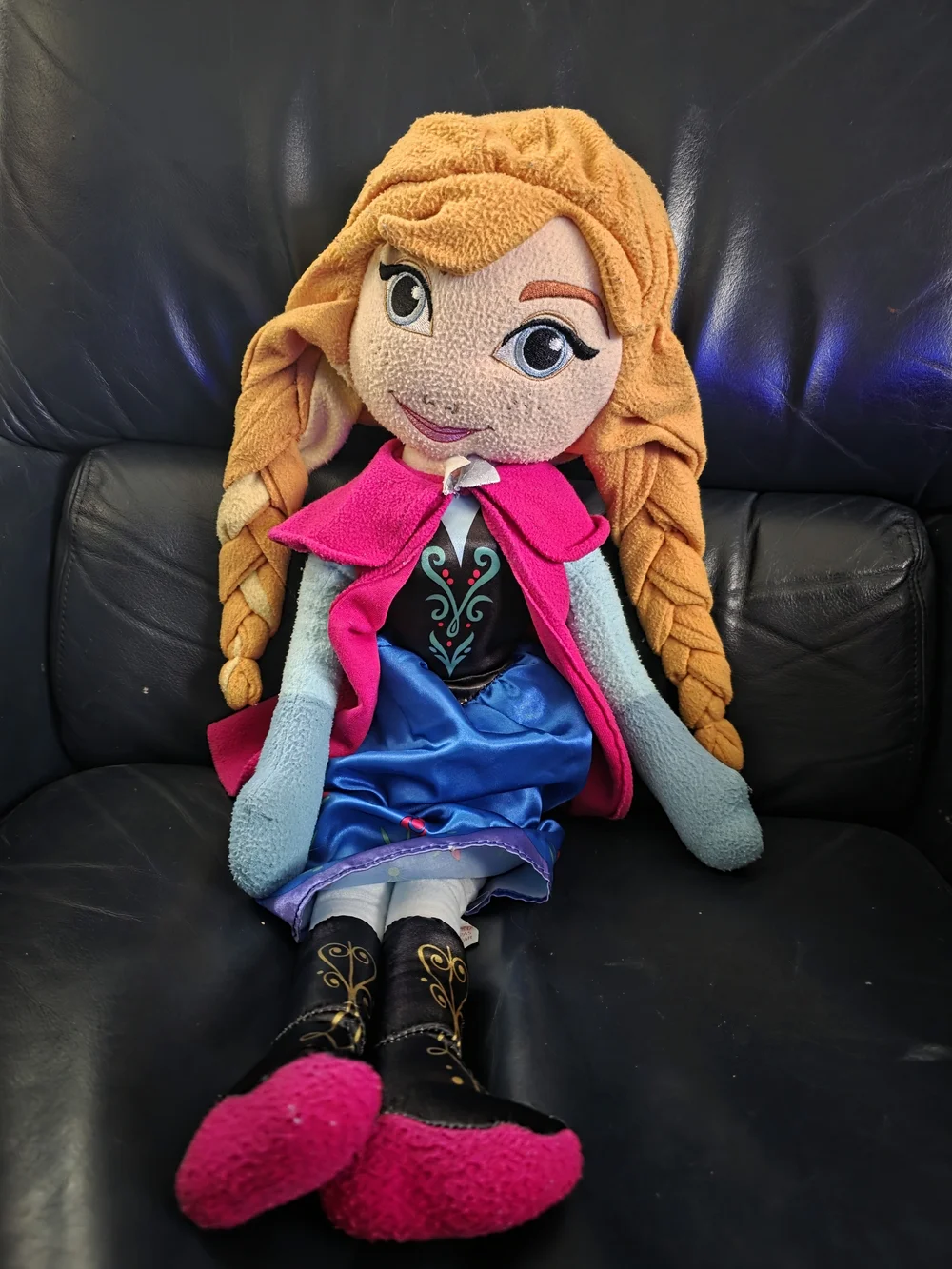 Disney Anna 17 Inch Plush Doll in Pink Cape & Blue Dress